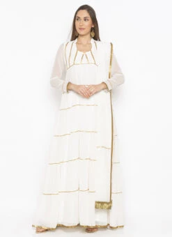 White Georgette Lace Work Anarkali Suit Party Wear -C Bazaar Shop white georgette lace work anarkali suit slmnc2071skd u