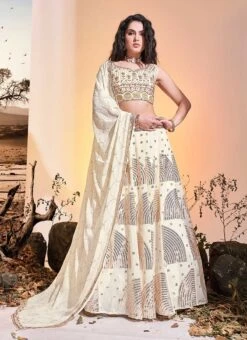 White Georgette Sequins A Line Lehenga Choli Party Wear -C Bazaar Shop white georgette sequins a line lehenga choli ghska459561003 u
