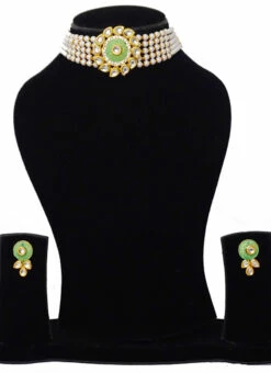 White Green Chokar Set Party Wear -C Bazaar Shop white green chokar set jynsddrj9713h b