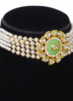 White Green Chokar Set Party Wear