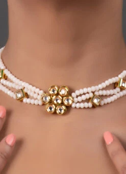 White Kundan N Beads Choker Set Party Wear