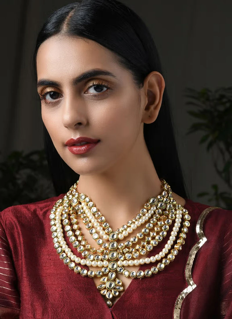 White Kundan N Beads Designer Necklace Set Party Wear 3 White Kundan N Beads Designer Necklace Set Party Wear - Image 3