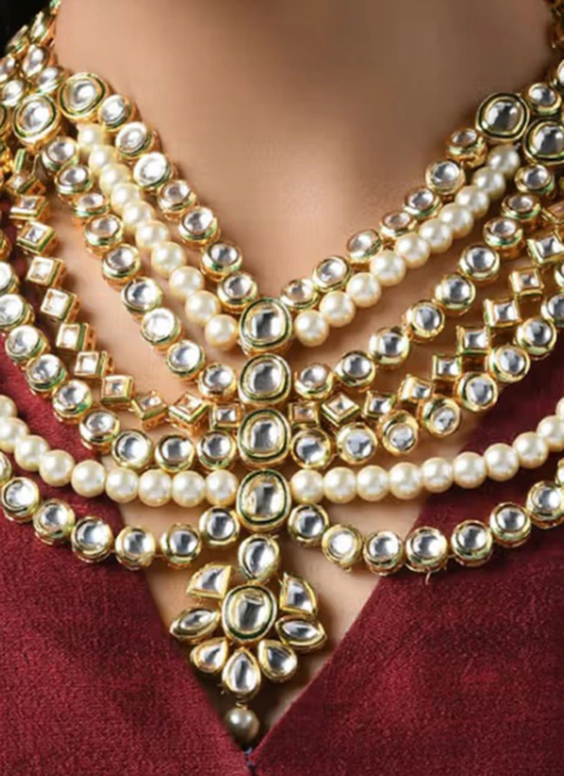 White Kundan N Beads Designer Necklace Set Party Wear 1 White Kundan N Beads Designer Necklace Set Party Wear