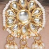White Kundan N Beads Mangtikka Party Wear