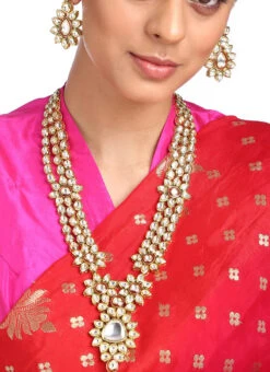 White Kundan Necklace Set With Earrings Party Wear -C Bazaar Shop white kundan necklace set with earrings jydmf1930 b