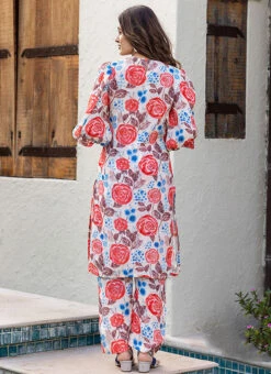 White Muslin Printed Kurta Straight Pant Set After Six Wear 7 White Muslin Printed Kurta Straight Pant Set After Six Wear -C Bazaar Shop white muslin printed kurta straight pant set krspranju68 b