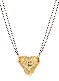White N Black Antique Gold Plated Heart Leaf Shape Mangalsutra Wedding Wear