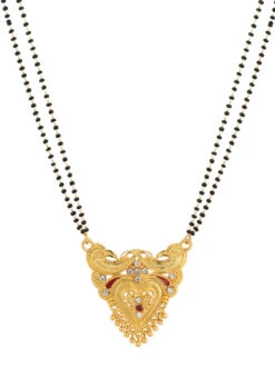 White N Black Antique Gold Plated Heart Shape Mangalsutra Wedding Wear