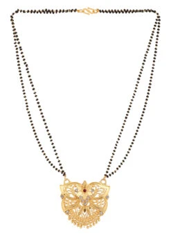 White N Black Antique Gold Plated Leaf Shape Mangalsutra Wedding Wear -C Bazaar Shop white n black antique gold plated leaf shape mangalsutra jynejmpf8070 b