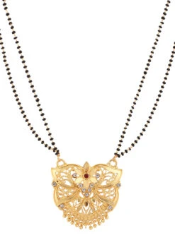 White N Black Antique Gold Plated Leaf Shape Mangalsutra Wedding Wear