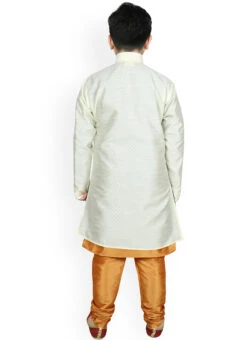 White N Gold Dupion Silk Boys Kurta Pyjama Festive Wear -C Bazaar Shop white n gold dupion silk boys kurta pyjama kbddmf5860 b