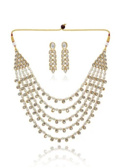 White N Gold Necklace Set Party Wear -C Bazaar Shop white n gold necklace set jysmvn10130 b