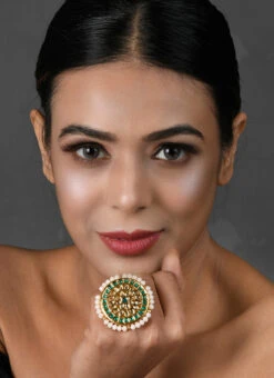 White N Green Designer Ring Party Wear -C Bazaar Shop white n green designer ring hnjdunvfemirg003 b