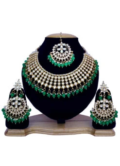White N Green Necklace Set Wedding Wear -C Bazaar Shop white n green necklace set jymmnikm462 b