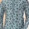 White N Green Silk Digital Printed Kurta Pyjama Party Wear