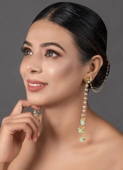 White N Green Stud Earring With Hanging Party Wear 5 White N Green Stud Earring With Hanging Party Wear -C Bazaar Shop white n green stud earring with hanging erdfemnw001 b