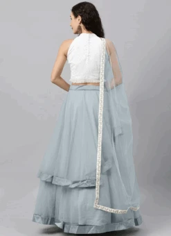 White N Grey Halter Neck Lehenga Party Wear