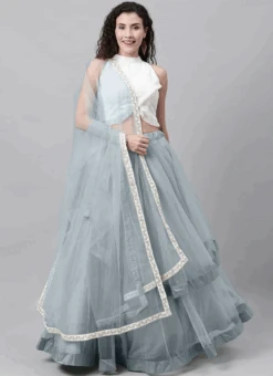 White N Grey Halter Neck Lehenga Party Wear -C Bazaar Shop white n grey halter neck lehenga GHBS02207382 u