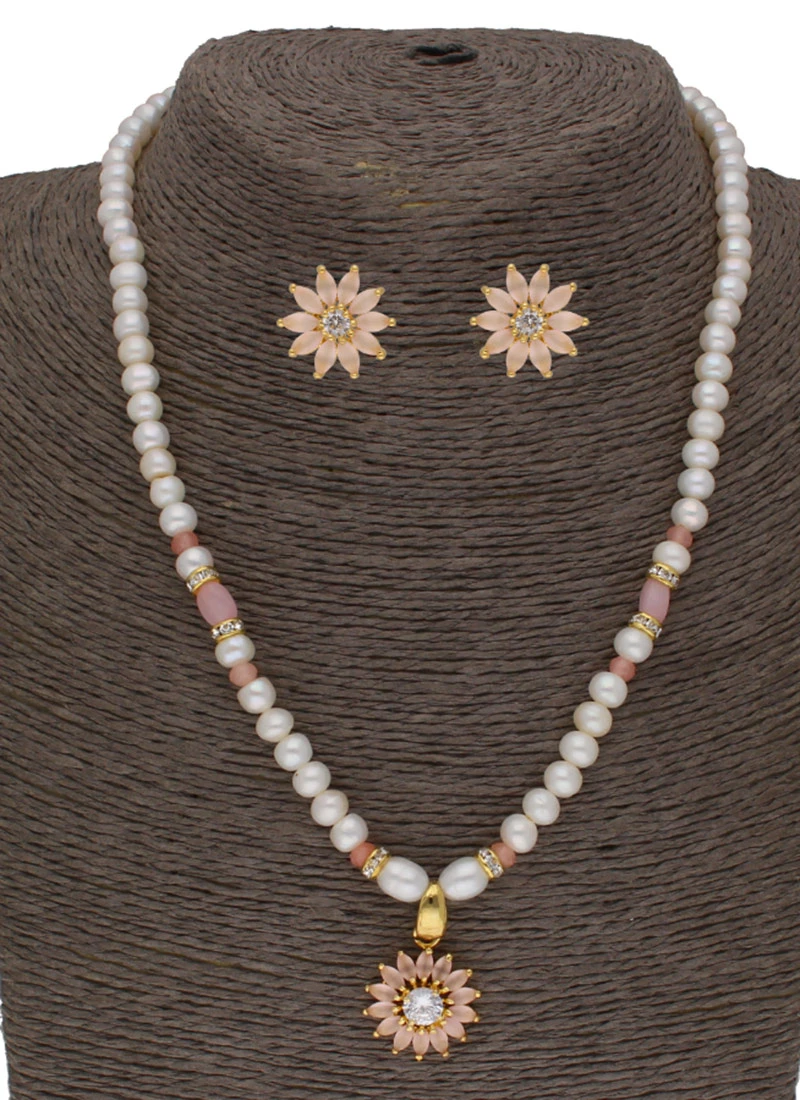 White N Peach Designer Necklace Set Party Wear 3 White N Peach Designer Necklace Set Party Wear - Image 3