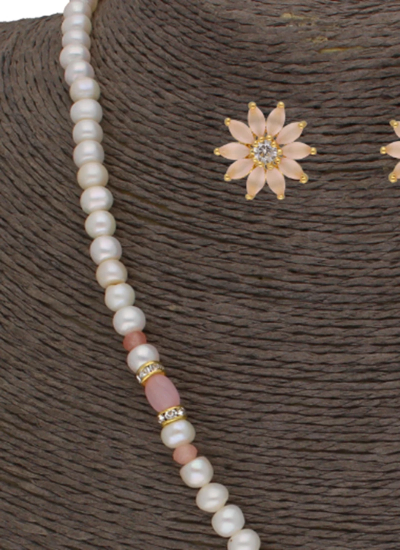 White N Peach Designer Necklace Set Party Wear 1 White N Peach Designer Necklace Set Party Wear