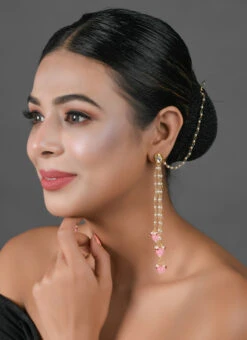 White N Pink Stud Earring With Hanging Party Wear -C Bazaar Shop white n pink stud earring with hanging erdfemnw028 b