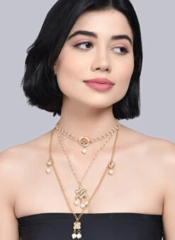 White Necklace Set With Choker Party Wear -C Bazaar Shop white necklace set with choker jynsdfemdw040 b