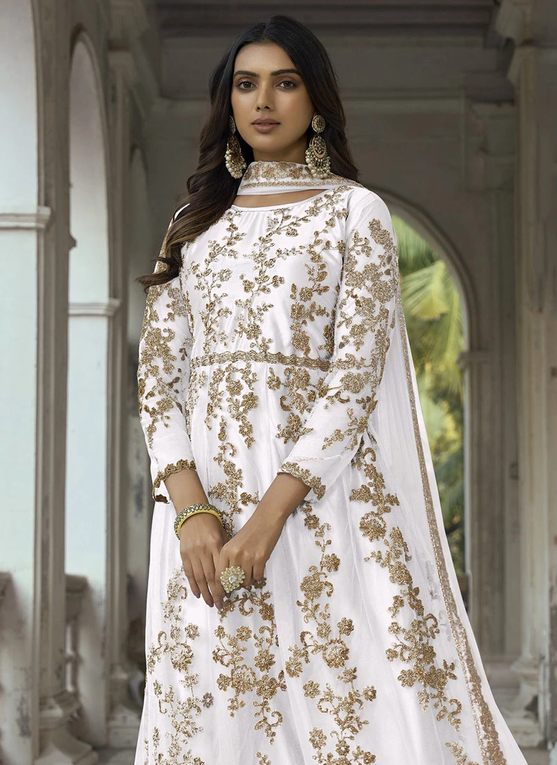 White Net Embroidered Anarkali Suit Party Wear 4 White Net Embroidered Anarkali Suit Party Wear - Image 4