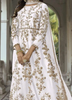 White Net Embroidered Anarkali Suit Party Wear