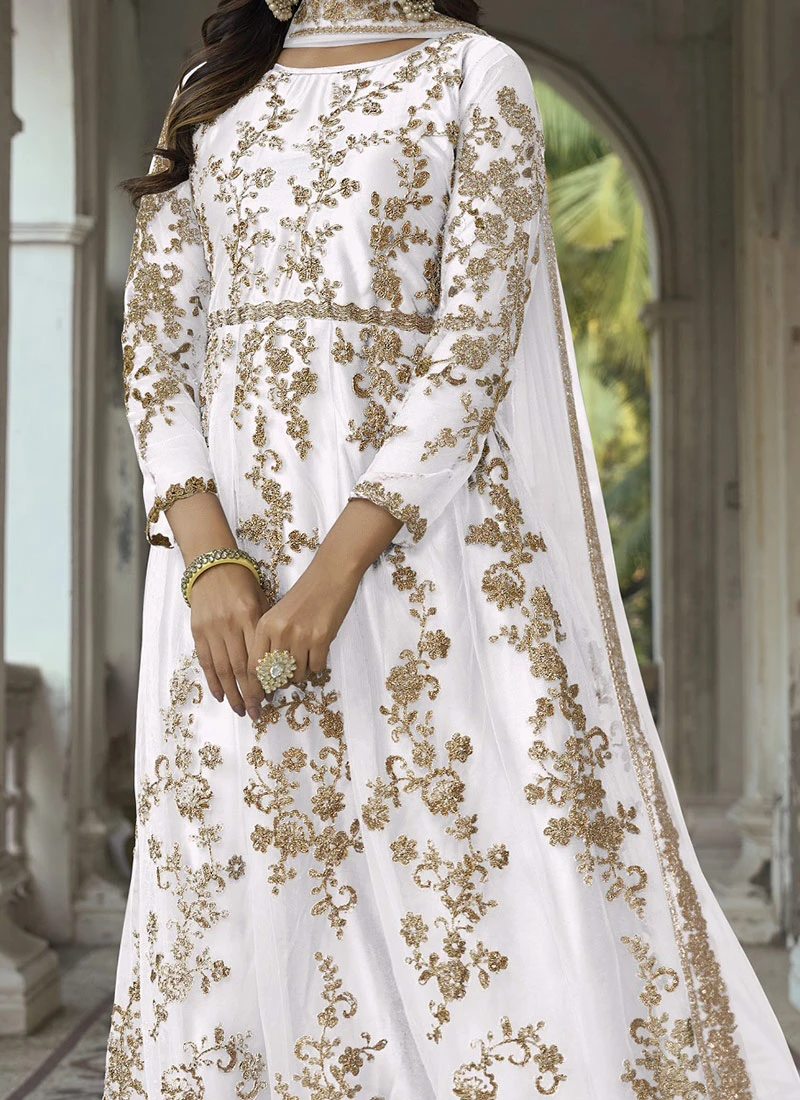 White Net Embroidered Anarkali Suit Party Wear 1 White Net Embroidered Anarkali Suit Party Wear