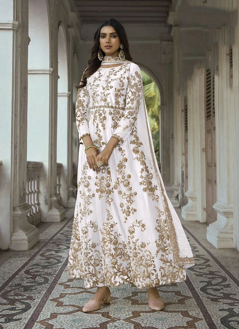 White Net Embroidered Anarkali Suit Party Wear 3 White Net Embroidered Anarkali Suit Party Wear - Image 3