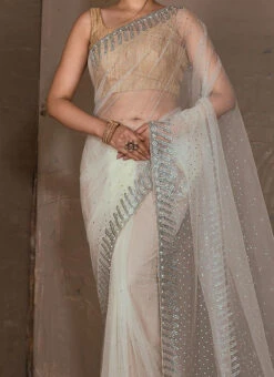 White Net Hand Work Saree Festive Wear