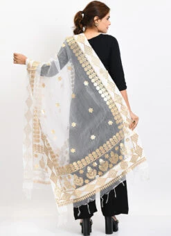 White Organza Cotton Gota Work Dupatta Work Wear -C Bazaar Shop white organza cotton gota work dupatta dpdmimfd104 b