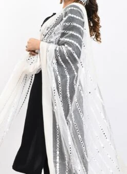 White Organza Cotton Mirror Embroidery Dupatta Work Wear