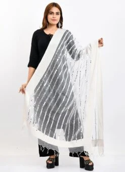 White Organza Cotton Mirror Embroidery Dupatta Work Wear -C Bazaar Shop white organza cotton mirror embroidery dupatta dpdmimfd134 u