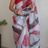 White Organza Digital Printed Work Saree Festive Wear