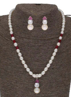 White Pearl Work Necklace Set Party Wear -C Bazaar Shop white pearl work necklace set jyhjpmay2236 b