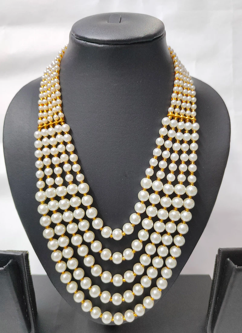 White Pearls Long Necklace Party Wear 3 White Pearls Long Necklace Party Wear - Image 3