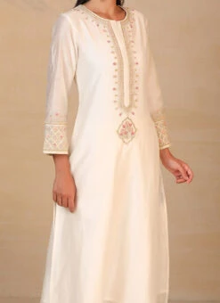 White Pure Chanderi Silk Embroidered Kurta Semi Palazzo Set Party Wear