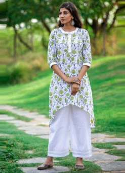 White Pure Cotton Hand Block Printed Kurta Semi Palazzo Set After Six Wear 6 White Pure Cotton Hand Block Printed Kurta Semi Palazzo Set After Six Wear -C Bazaar Shop white pure cotton hand block printed kurta semi palazzo set krsjbp2022a2108b u