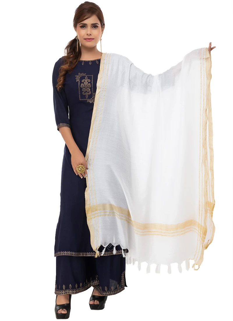 White Slub Cotton Dupatta Festive Wear 3 White Slub Cotton Dupatta Festive Wear - Image 3
