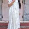 White Soft Silk Printed Work Saree After Six Wear