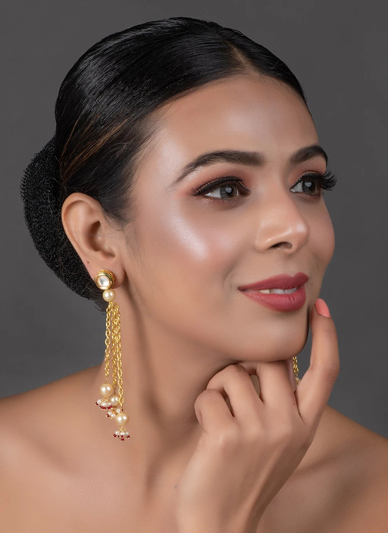 White Stud With Hanging Earrings Party Wear 2 White Stud With Hanging Earrings Party Wear - Image 2