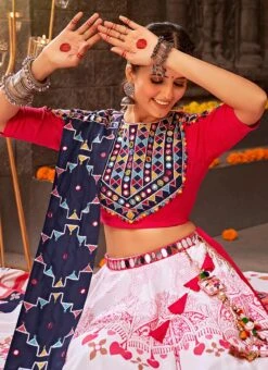 White Viscose Printed Kutch Work Chaniya Choli Festive Wear -C Bazaar Shop white viscose printed kutch work chaniya choli ghsom2343 b