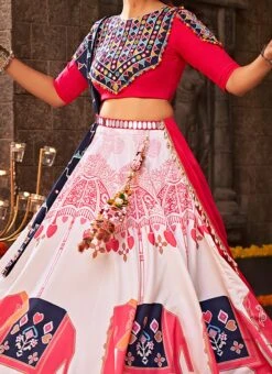 White Viscose Printed Kutch Work Chaniya Choli Festive Wear