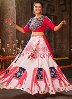 White Viscose Printed Kutch Work Chaniya Choli Festive Wear -C Bazaar Shop white viscose printed kutch work chaniya choli ghsom2343 u