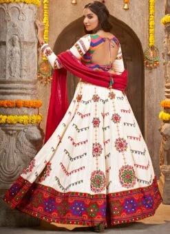 White Viscose Rayon Kutch And Mirror Work Chaniya Choli Festive Wear -C Bazaar Shop white viscose rayon kutch and mirror work chaniya choli ghsom2334 b