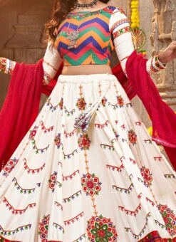 White Viscose Rayon Kutch And Mirror Work Chaniya Choli Festive Wear