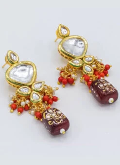 Wine Alloy Kundan Danglers Party Wear -C Bazaar Shop wine alloy kundan danglers ermni212 b