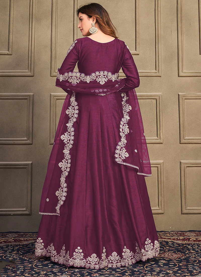 Wine Art Silk Embroidery Anarkali Suit Party Wear 4 Wine Art Silk Embroidery Anarkali Suit Party Wear - Image 4