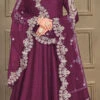 Wine Art Silk Embroidery Anarkali Suit Party Wear